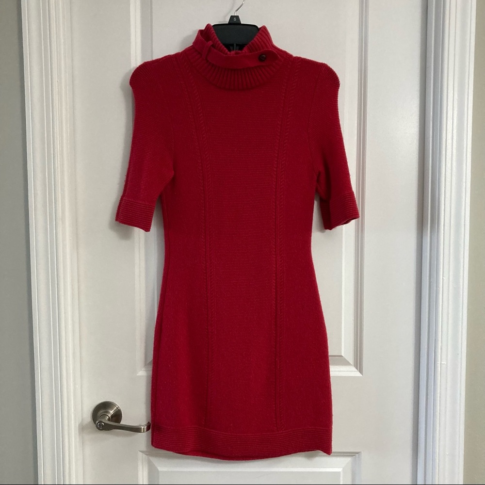 Knitted Turtleneck Red Sweater Dress